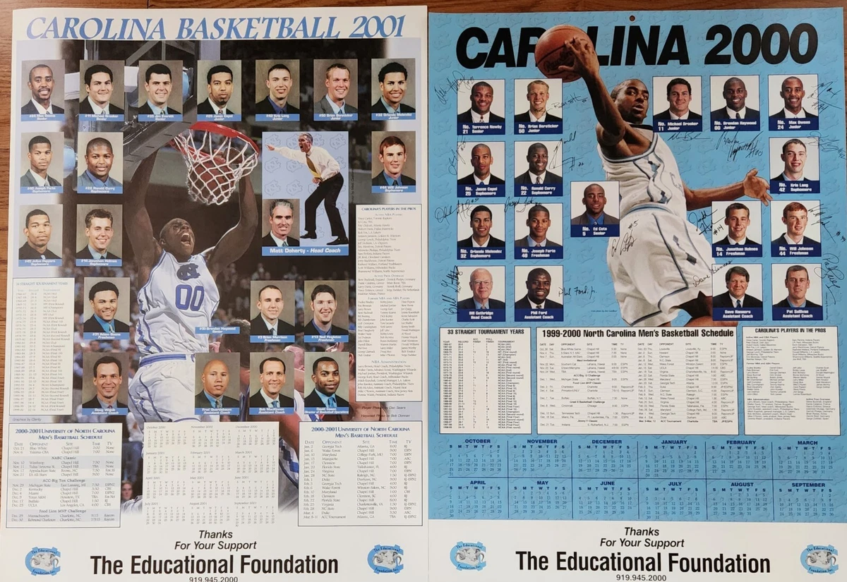 2000 2001 UNC North Carolina Tarheels Basketball Team Calendar poster Lot of 2