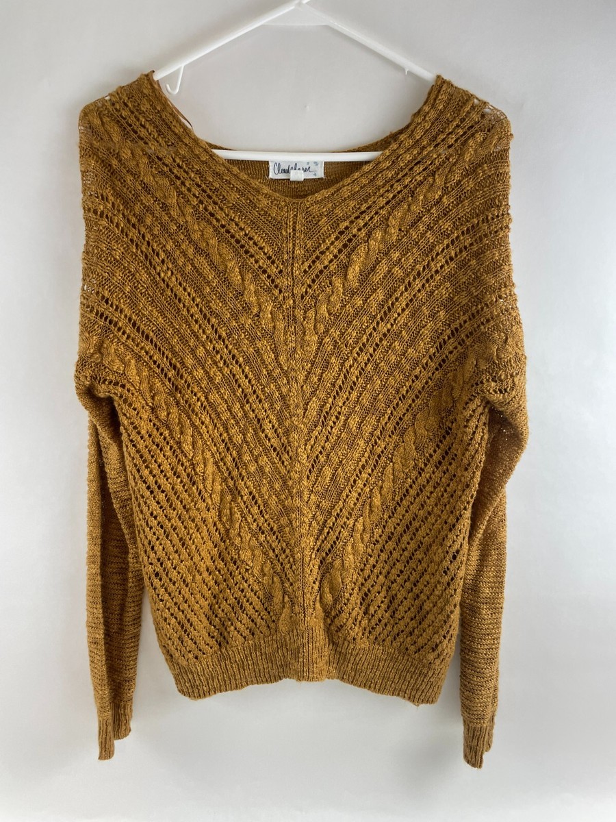 Cloud Chaser Sweater Women's Size Medium Gold Pullover Boat Neck