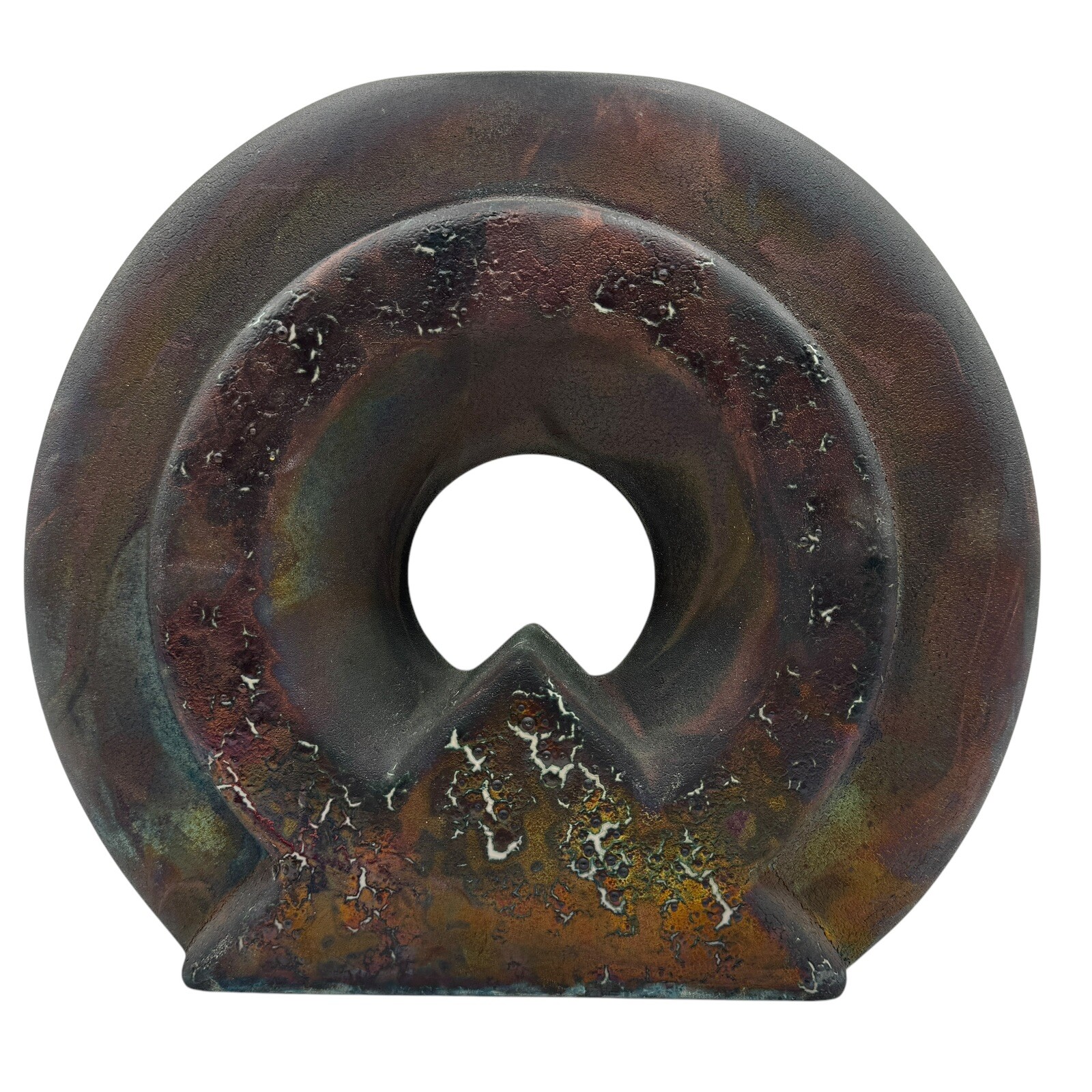 Signed William K Turner Studio Art Pottery Raku Round Iridescent Table Vase