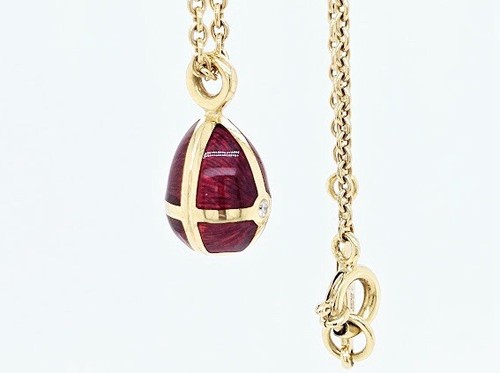 Faberge Halskette mit rotem Emaille-Ei-Diamant-Anhänger, 18 kt Gelbgold - Bild 5 von 8