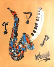 SAXOPHONE MUSIC IMPRESSIONIST CANVAS ORIGINAL OIL  PAINTING - PRTH