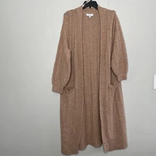 LOVE WHIT Cardigan Women Small Brown Cable-Knit Duster Sweater Pockets Oversized
