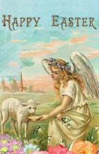 Happy Easter Garden Flag Angel Lamb Religious Spring Outdoor Yard Decor 12"x18"