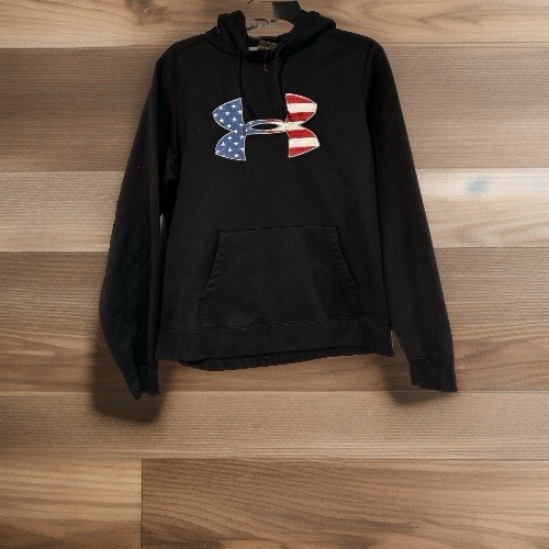 Under Armour Hoodie Sweatshirt Large Black Boy American Flag USA Patriotic Logo - Picture 1 of 8