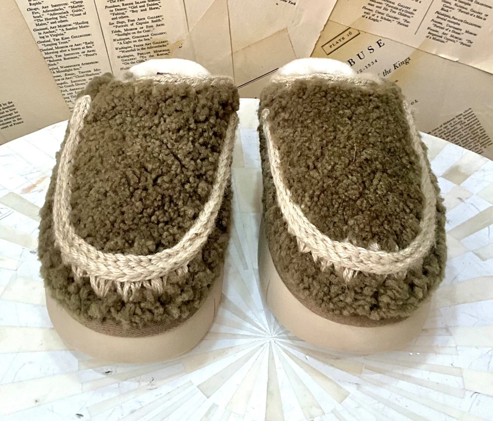 Zapatillas Free People Mou Bounce Zueco Piel de Oveja Rizada Verde Militar 36/6 NUEVO Foto 4 de 4