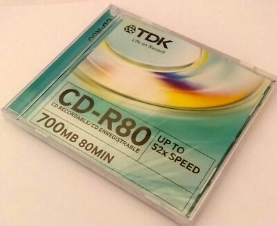 TDK (CD-R80JCA) (CD-R80JCA-D) 52x Jewel Case Storage Media (10  