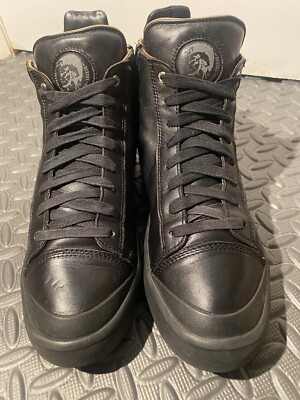Diesel S-Nentish Zip Round High Top Black Leather Shoes Mens