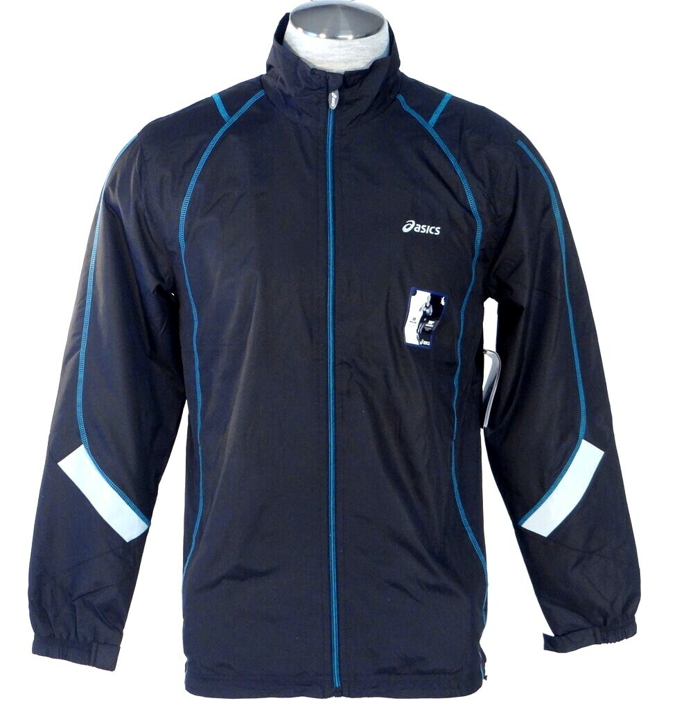 Asics Black & Blue Mesh Lined Zip Front Reflective Running Wind