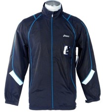 Asics Black Blue Mesh Lined Zip Front Reflective Running Wind Jacket Mens NWT