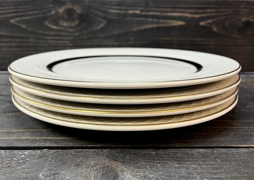 Homer Laughlin Gothic Gold Black Stripe Dinner Plates 10.5” Set Of 4 Restaurant - Picture 3 of 9
