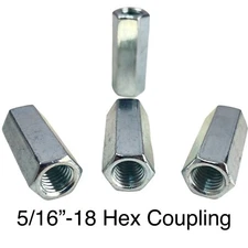 5/16" - 18 x W 1/2" x L 1 3/4" Regular Hex "Rod" Coupling Nuts Grade A Zinc 10pk