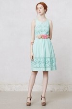 Anthropologie Meadow Rue Embroidered Mint Green Bottlegreen Dress 12 XL