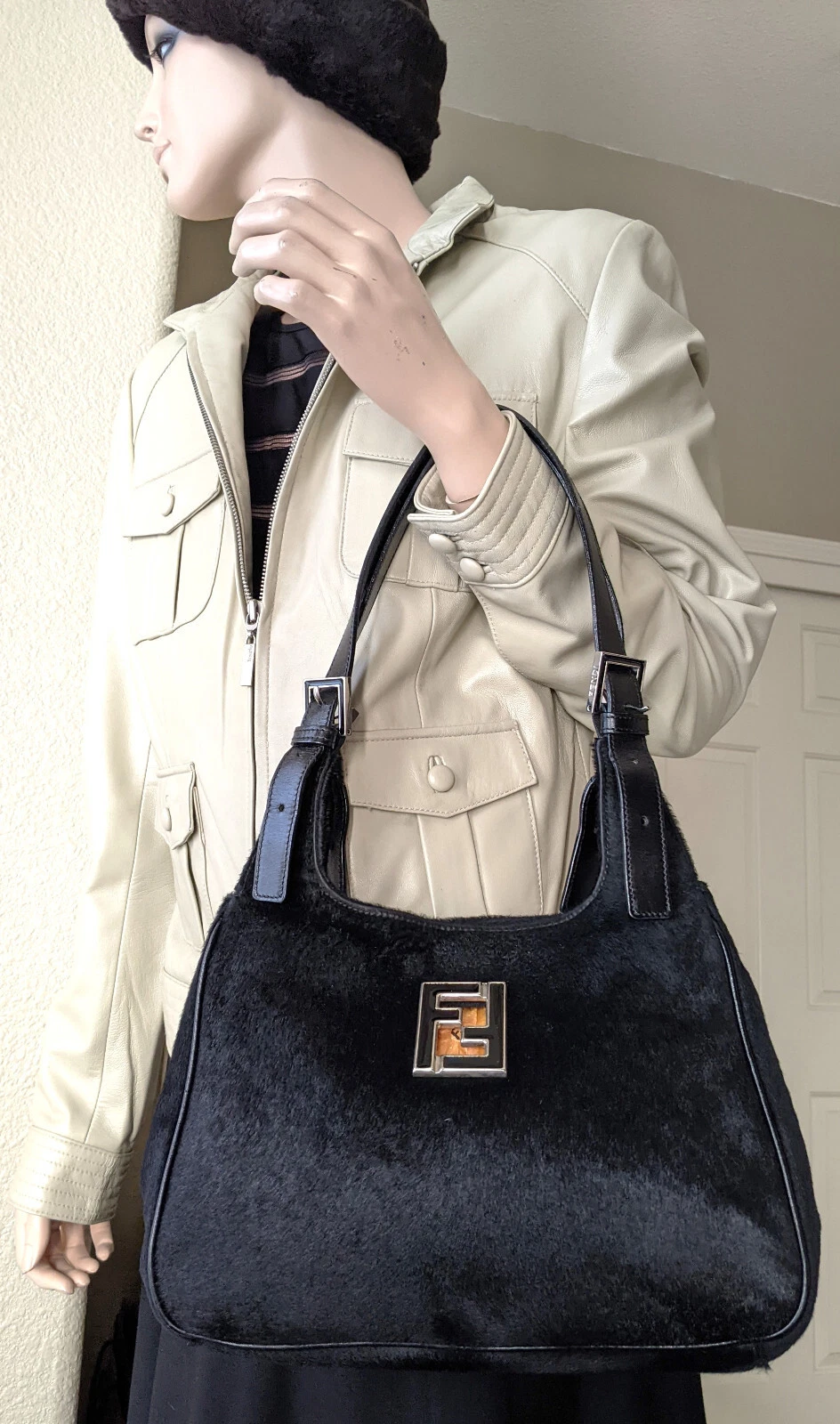 Fendi — Authentic Fendi Calf Fur Leather Shoulder Bag
