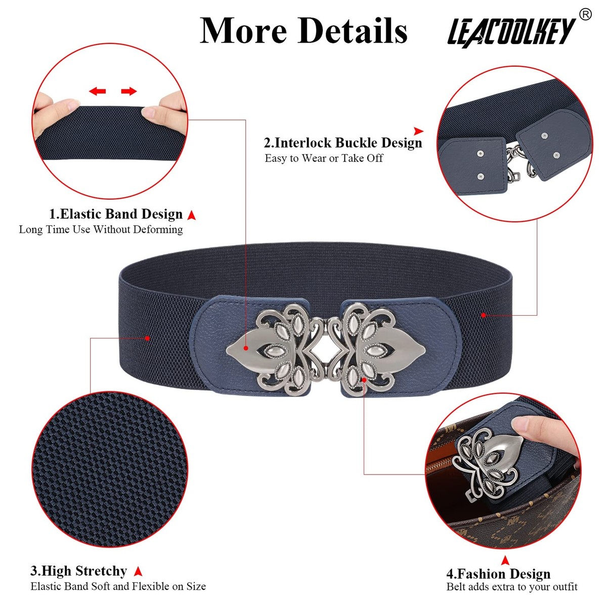 2351 4 Pack Wide Elastic Stretch Waist Belts For Women Dress Vintage Xtinmee 4 Pieces Plus Size Waist Belts for Women 2 XL Wide  main image 3