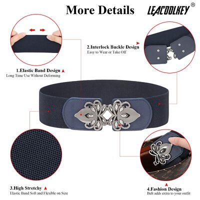 4 Pack Women Wide Elastic Waist Belt for Dress Vintage  display picture 3