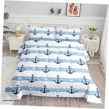 Anchor Comforter Sets for Boys Girls Kids,Stripes Queen 90x90inches Blue White