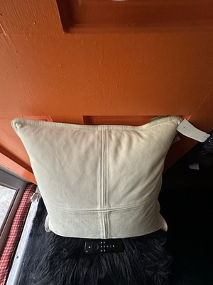 DEVI Designs Clemens Goat Suede Ivory Leather Cotton Throw Pillow Feather NWT