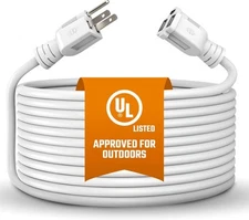 Extension Cord 10 Ft, White, Indoor, Outdoor Power Cord, Heavy 10 ft, White 