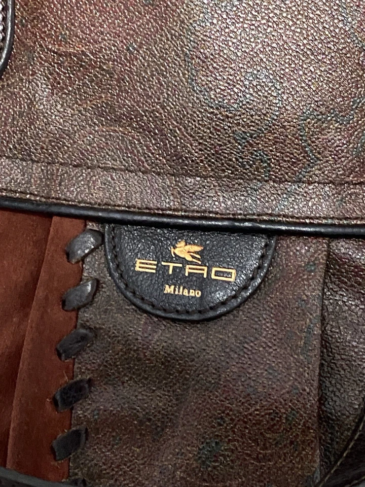 Bolso de Mano EtroMilano ETRO BROWN Cuero y Gamuza Patchwork con Costuras Decorativas En muy buena condición Foto 3 de 4