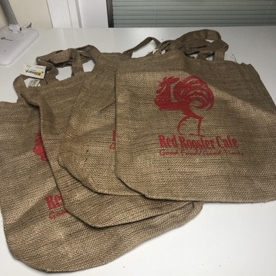 VTG Natural Burlap Sack Tote Bags Red Rooster Cafe 10oz NEW DEADSTOCK LOT OF 4