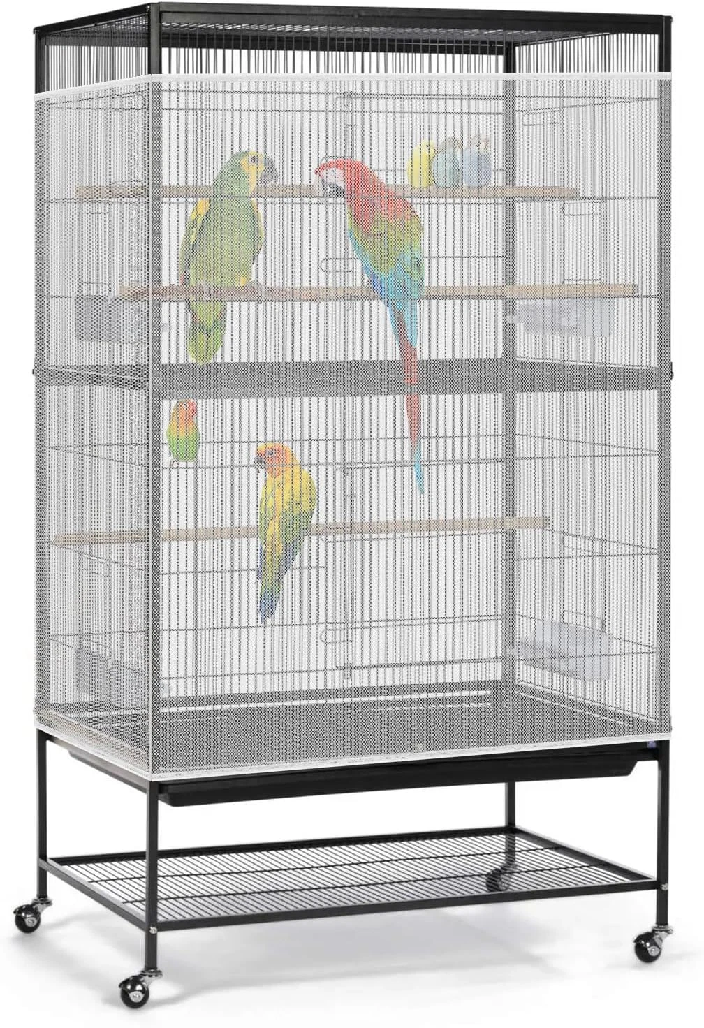 Atrapa Semillas Jaula Pajaro Red Nylon Universal 31.8 Pulg Ajustable Blanco