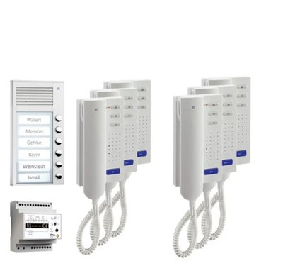 TCS Türsprechanlage Set 6 Teilnehmer Audio Aufputz Silber Weiß ISH3030