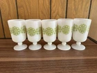 5 VTG Glasbake Irish Coffee Footed Mugs Mod Flower Green Mid Century Modern