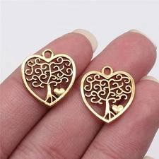 50PCS Antique Gold Tone TREE of LIFE Filigree Heart Charm Pendant GGG13