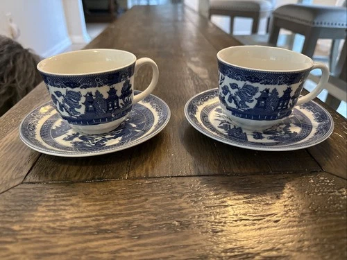 Blue Willow Johnson Brothers England Tea Cup And Saucer Set Of 2