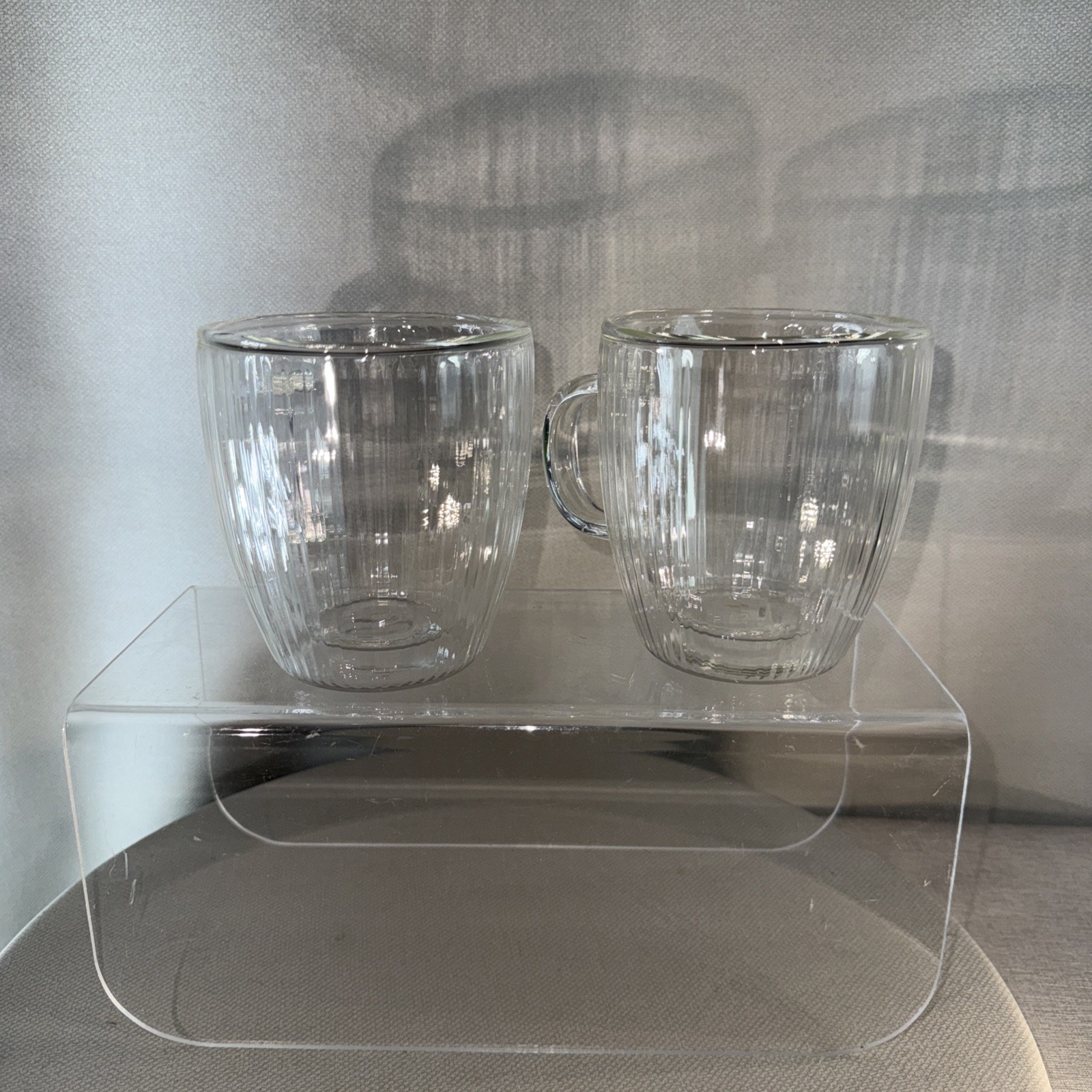 Set Of 2 Joy Jolt Fluted Savor Double Walled Clear Coffee Mugs