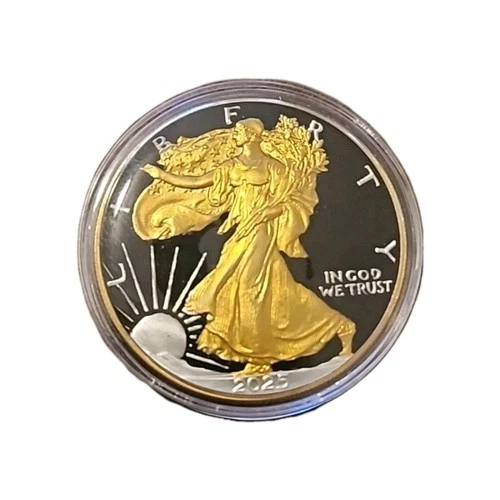 2025 Silver Eagle 1 oz Coin SELECT .999 Fine & 24KT GOLD Gilded 2-Sided w/BOX