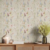 Elsie Floral Creme Tapete AF0045 Neutral Blumen Schlafzimmer Akzentwand