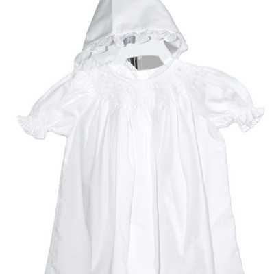 White Roses Smocked Short Sleeve Bishop Dress with Beautiful Bonnet