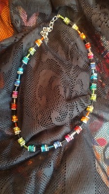 COEUR DE LION Swarovski Rainbow Crystal Geo Cube Necklace Handmade in Germany