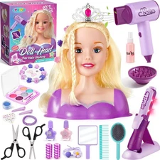 Hair Styling Doll Head Makeup Kit for Girls Toys, Hair Salon Toys & Real Make...