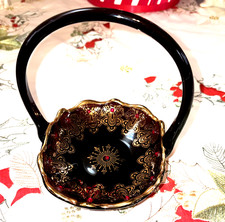 BEAUTIFUL MOSSER  Amethyst’s Glass GLASS BASKET W/ Red STONE Accents