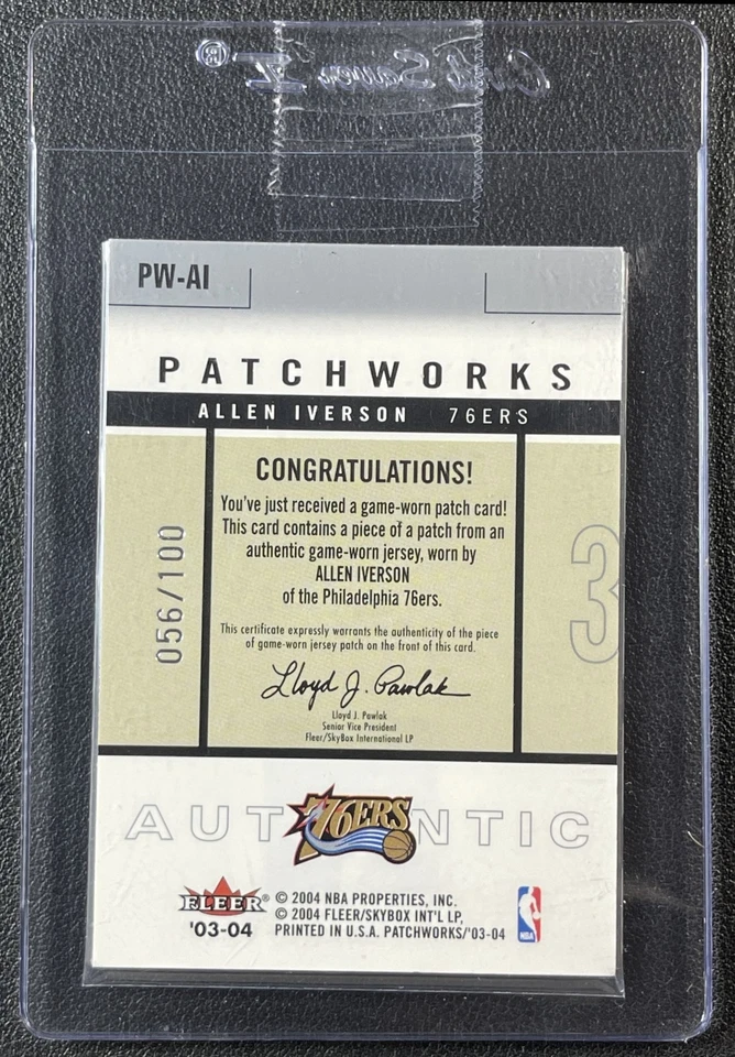ALLEN IVERSON 2003-04 FLEER PATCHWORKS GAME-WORN DUAL TAG PATCH 056/100 76ERS - Image 2 of 2