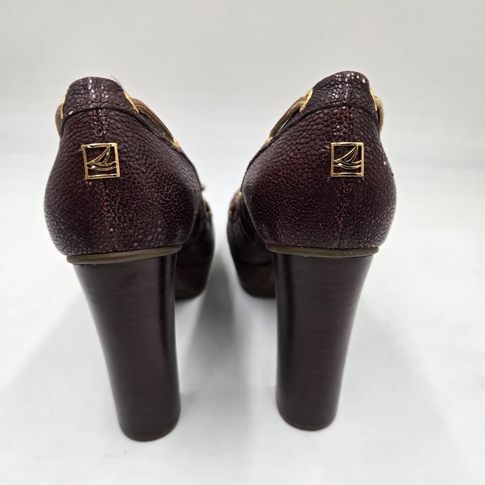 Sperry Top Sider Womens Platform Block Heels Brown Leather Boat Shoe Pump Sz 5 M - Image 4 of 4