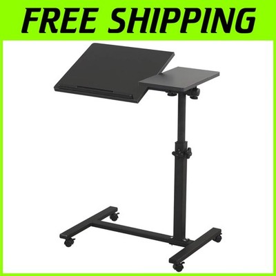 Adjustable Mobile Rolling Laptop Stand - Overbed Tray Table with Safety Edge