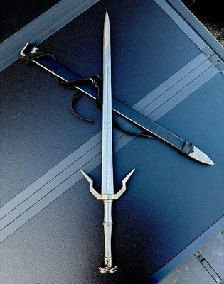 Witcher Geralt Sharp Feline Silver Sword W Runes & Strapped Leather Scabbard