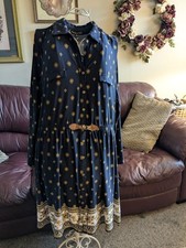 "Always Indigo" Plus Size 2X Navy Blue & Gold Collared Dress SALE $15.99