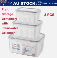 3pcs Food Storage Containers with Lid,Removable Strainer Tray Fridge Organiser