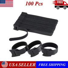 100 PCS Cable Straps Reusable Wire Cord Hook Loop Ties Black Fastening Organizer
