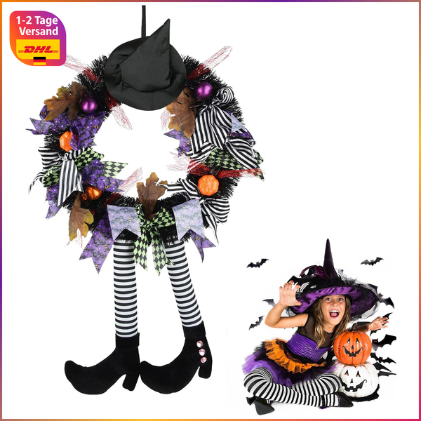 Halloween Deko TüRkranz Ø 35Cm Hexenkranz Mit Hut Und KüRbis FüR HaustüR-image
