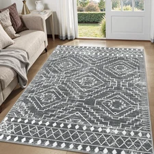 Moroccan 5x7 Washable Rug, Large Grey Area Rug for Living Room, Non-Slip Boho...