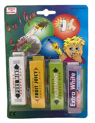 4 in 1 Kaugummi Classic Witze Gag Trick Set Snappy Gum Squirt Kaugummi Bug Gum