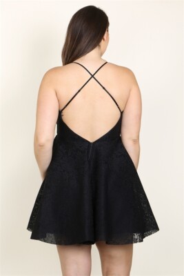 Womens Plus Size Black Lace Overlay Mini Dress 1XL Spaghetti Strap Skater  Dress | eBay