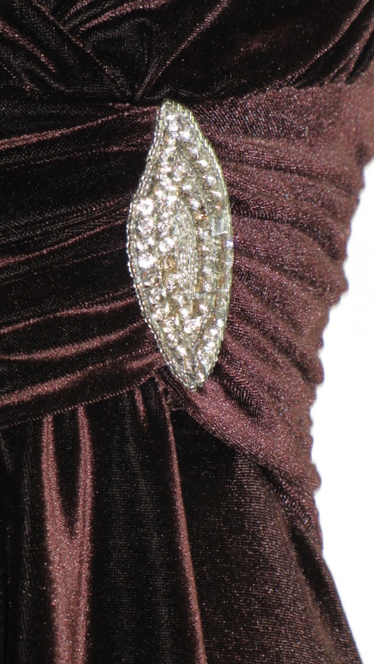 English Chocolate Brown Heavy Stretchable Velvet Party Wear Collar Neck Embroidered Coord set