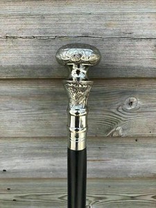 Vintage Argent Massif Laiton Poignée Antique Victorian canne en bois Bâton de marche Vintage Argent Massif Laiton Poignée Antique Victorian canne en bois Bâton de marche