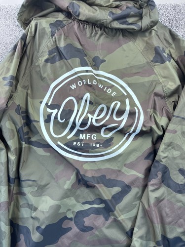 Obey MFG Mens Jacket L Parka Front Snap Hooded Long Sleeve Camouflage - Picture 3 of 13